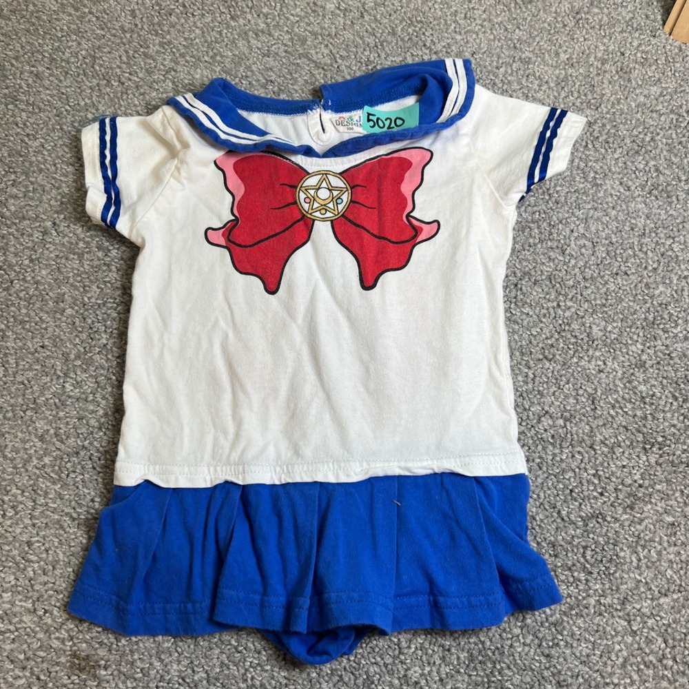 vintage sailor Romper Kids girls 3t White Blue Sailor Collar Bow Graphic 90s 80s